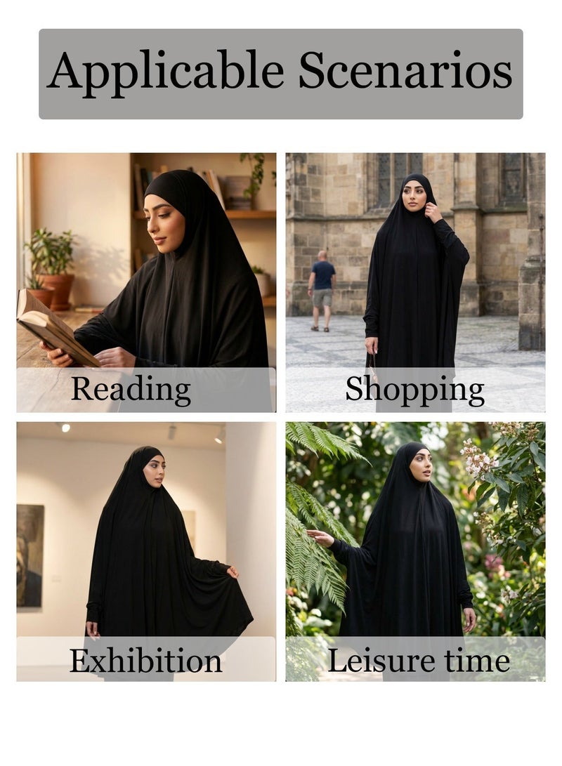 المرأة الفورية المسلمة Abayas مع الأكمام حجاب الغطاء الكامل الخمار الصلاة الحجاب قبعة Jumpsuit بدلة كسول طويلة - Image 4